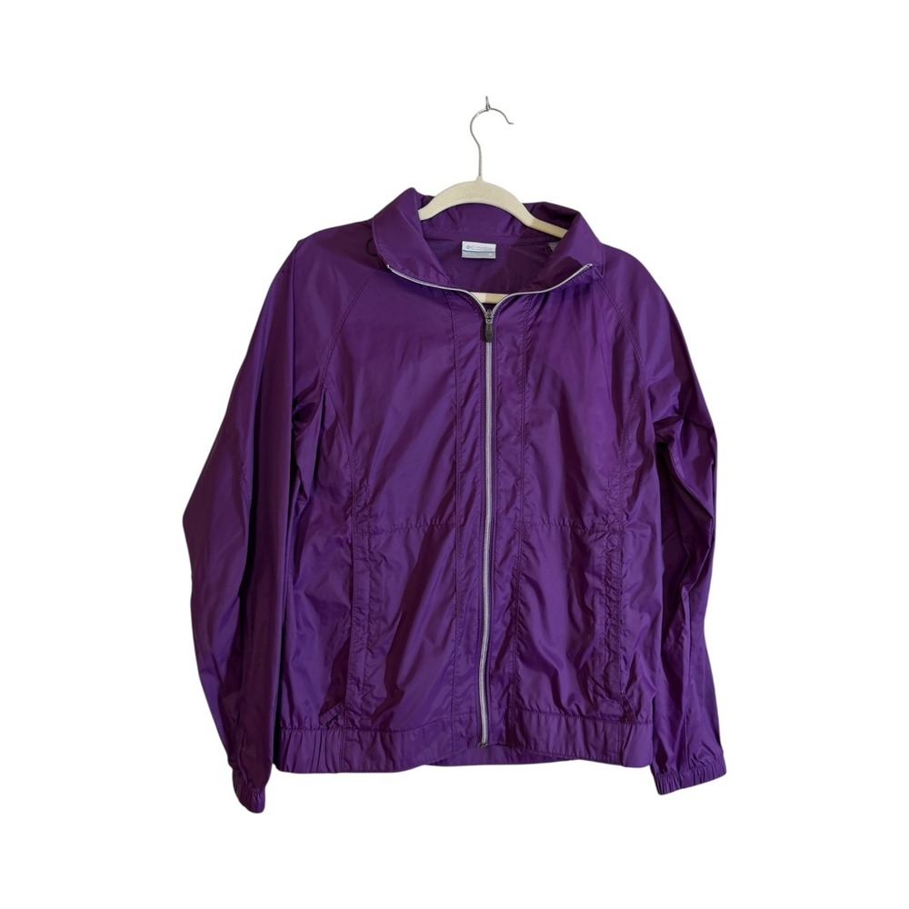 Columbia Windbreaker Jacket Womens M Purple Full Zip Hooded Outdoor XL3156